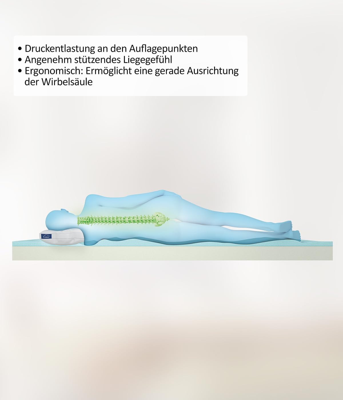 eazzzy Topper Trend, 5 cm Höhe, Matratzentopper, atimungsaktiv, Memory Schaum, Allergiker geeignet, Matratzenauflage mit abnehmbarem Bezug 180 x 200 x 5 cm, Weiß — Ansicht 4